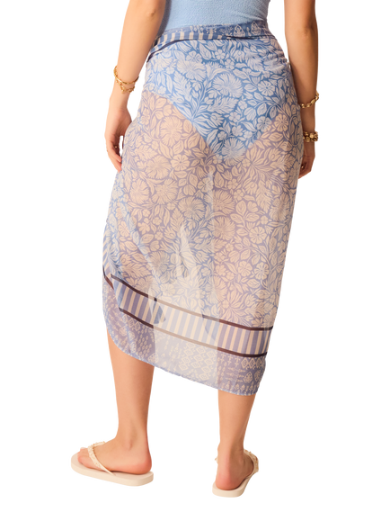 Accessorize Floral Border Sarong, Blue - view 2, Blue