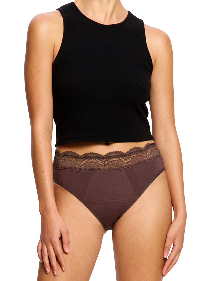 Product image 1 of 5, which shows Modibodi Sensual High Waist Period Knickers, Super Absorbency, Mahogany, 8