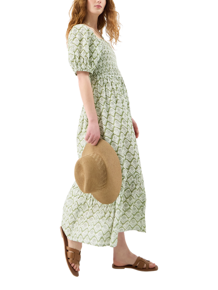 Accessorize Block Print Puff Sleeve Dress, Khaki, Khaki