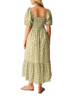 Accessorize Block Print Puff Sleeve Dress, Khaki - view 2, Khaki