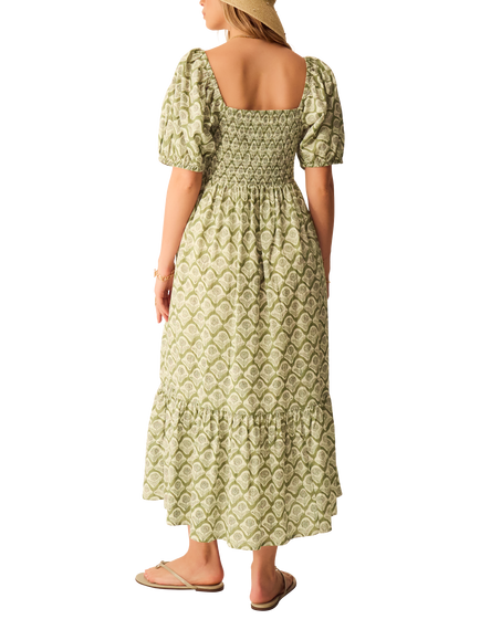 Accessorize Block Print Puff Sleeve Dress, Khaki - view 2, Khaki