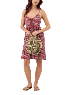 Accessorize Block Print Tie Front Dress, Burgundy, Burgundy