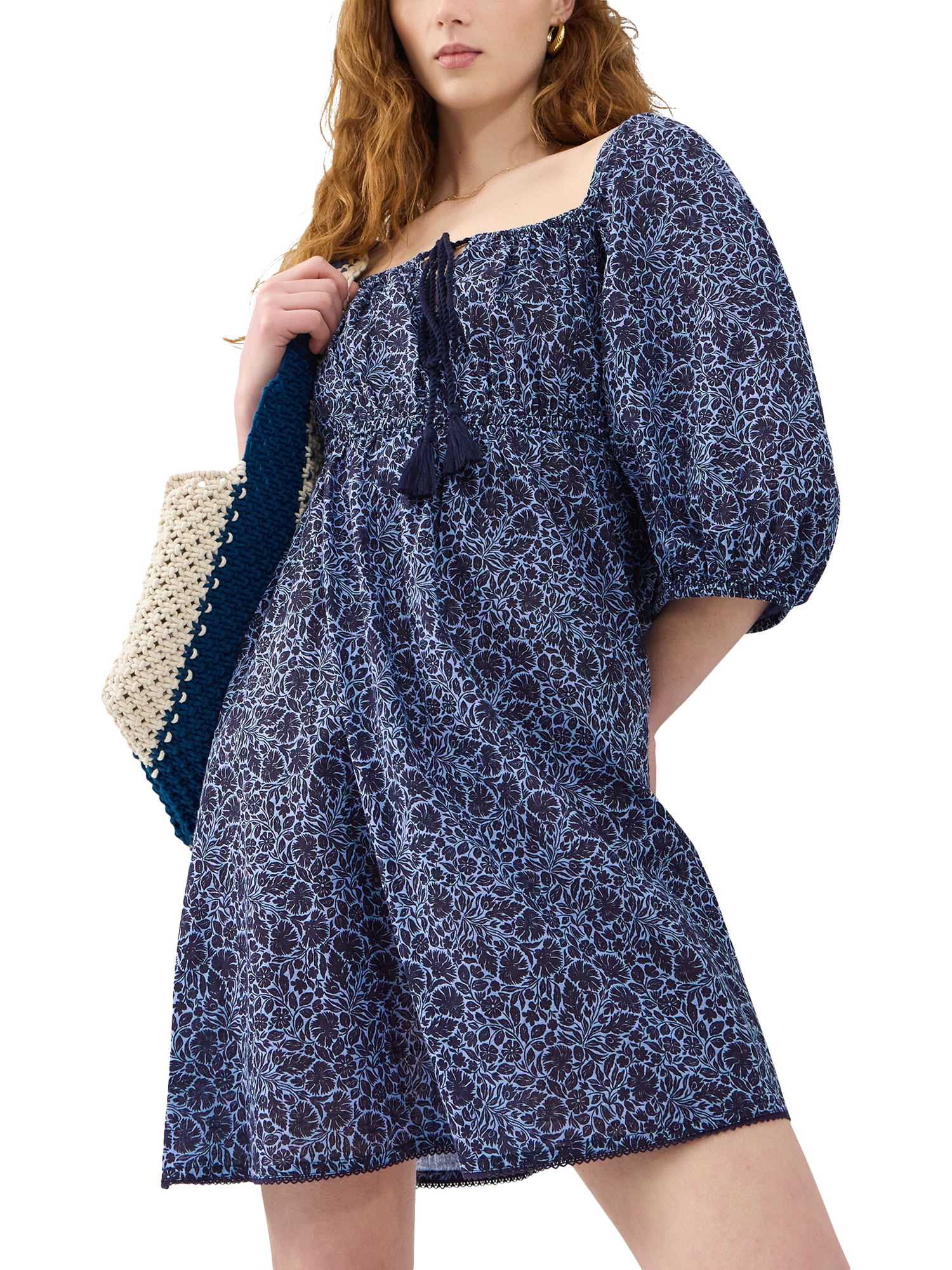 Product image 1 of 4, which shows Accessorize Floral Tie Front Mini Dress, Navy, XS