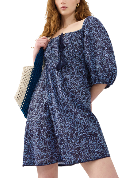 Accessorize Floral Tie Front Mini Dress, Navy, Navy