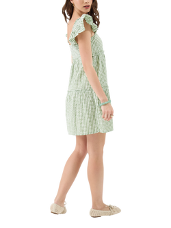 Accessorize Gingham Frill Mini Dress, Khaki - view 2, Khaki