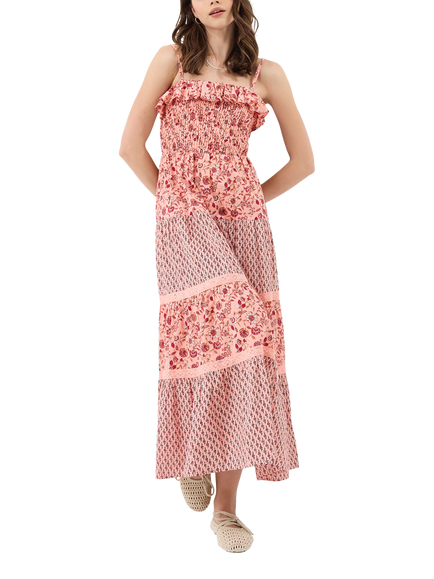 Accessorize Floral Frill Maxi Dress, Pink, Pink
