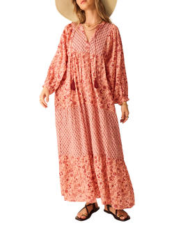 Accessorize Mixed Floral Tie Neck Dress, Pink, Pink