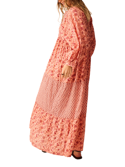 Accessorize Mixed Floral Tie Neck Dress, Pink - view 2, Pink