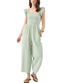 Accessorize Gingham Frill Jumpsuit, Green, Green