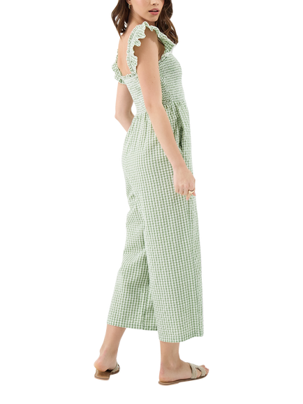 Accessorize Gingham Frill Jumpsuit, Green - view 2, Green
