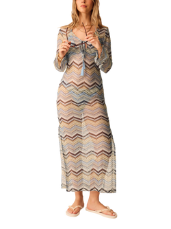 Accessorize Zig Zag Crochet Beach Maxi Dress, Blue/Multi, Blue/Multi