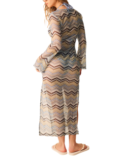 Accessorize Zig Zag Crochet Beach Maxi Dress, Blue/Multi - view 2, Blue/Multi