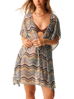 Accessorize Chevron Crochet Mini Kaftan, Blue/Multi, Blue/Multi