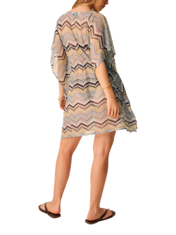 Accessorize Chevron Crochet Mini Kaftan, Blue/Multi - view 2, Blue/Multi