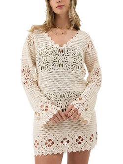 Accessorize Abstract Crochet Beach Mini Dress, Natural, Natural