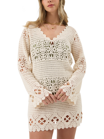 Accessorize Abstract Crochet Beach Mini Dress, Natural, Natural