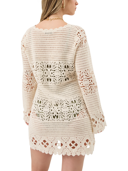 Accessorize Abstract Crochet Beach Mini Dress, Natural - view 2, Natural