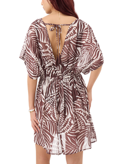 Accessorize Palm Trees Chiffon Kaftan, Brown - view 2, Brown