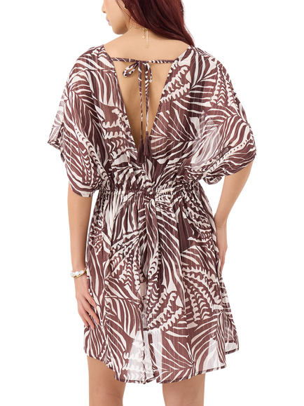 Accessorize Palm Trees Chiffon Kaftan, Brown - view 2, Brown