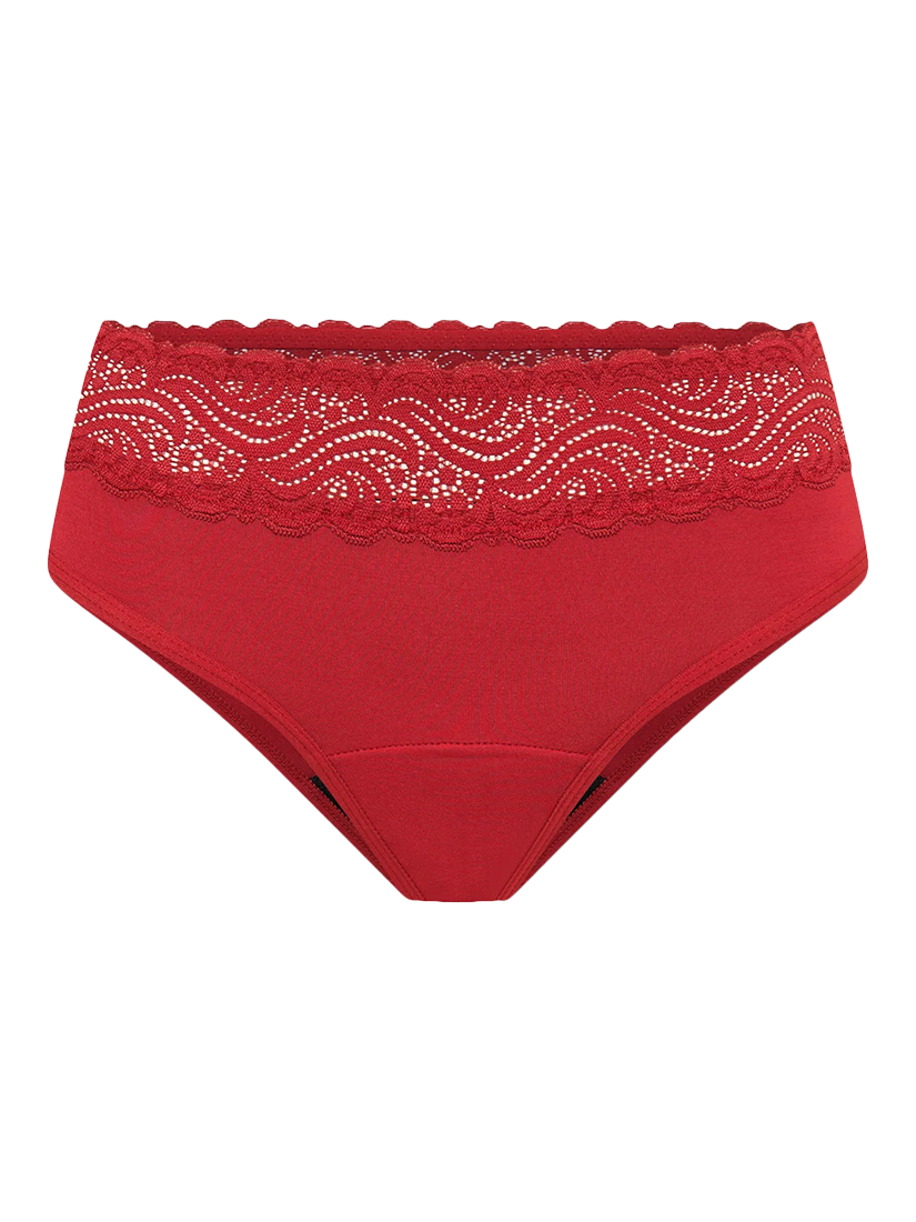 Product image 5 of 6, which shows Modibodi Sensual High Waist Period Knickers, Light Absorbency, Rouge Red, 8