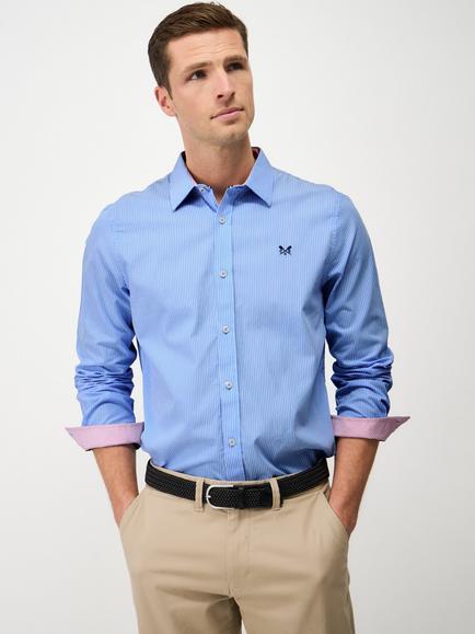 Crew Clothing Cotton Regular Fit Micro Stripe Shirt, Aqua Blue