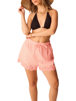 Accessorize High Rise Cutwork Shorts, Pink, Pink