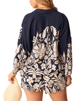 Accessorize Floral Border Beach Shirt containing LENZING™ ECOVERO™ Viscose, Navy - view 2, Navy