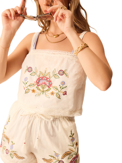 Accessorize Embroidered Lace Trim Top, Ivory, Ivory
