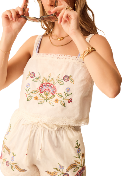 Accessorize Embroidered Lace Trim Top, Ivory, Ivory