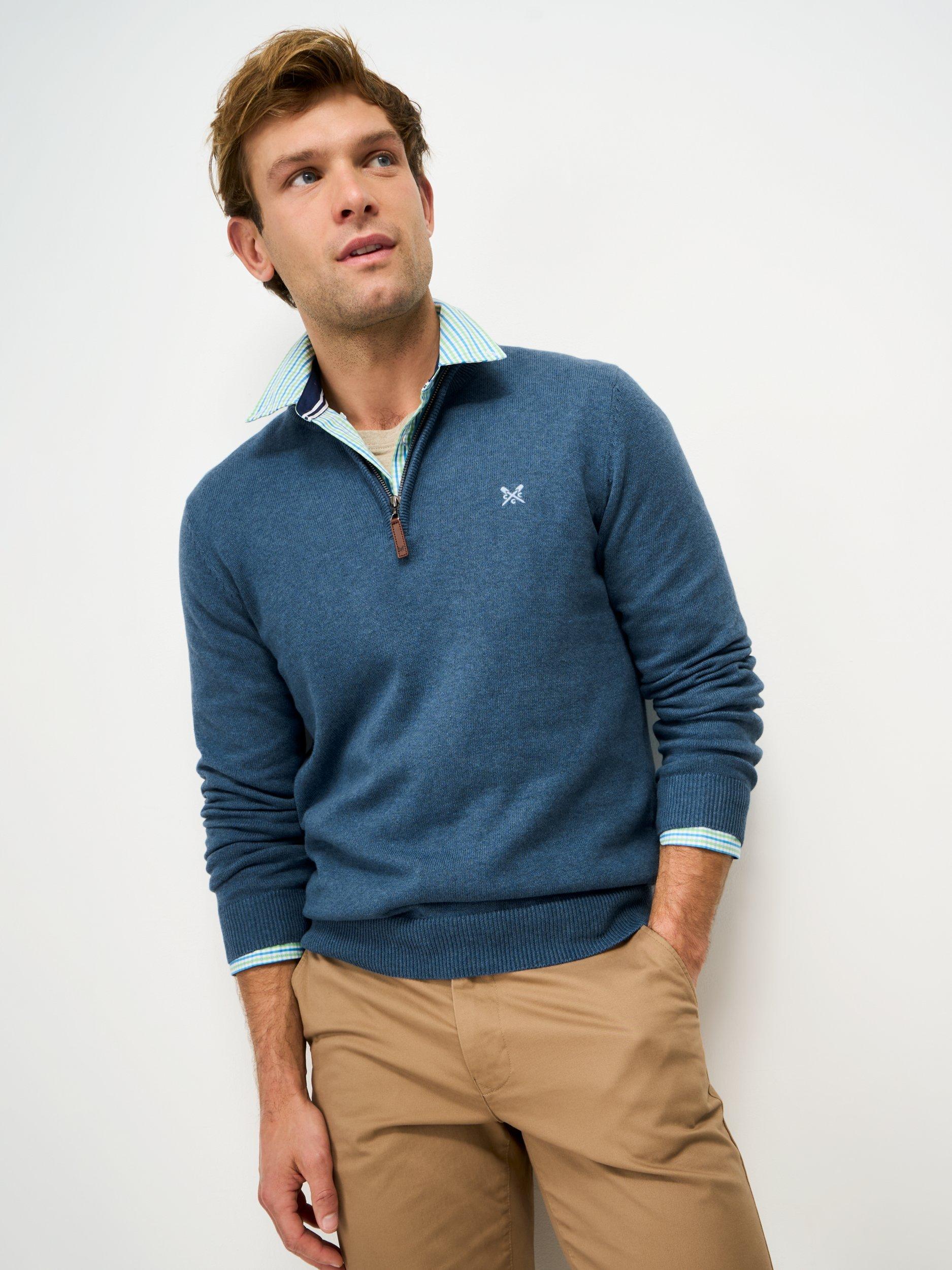 Product image 1 of 5, which shows Crew Clothing Classic Cotton Half-Zip Jumper, Teal, L