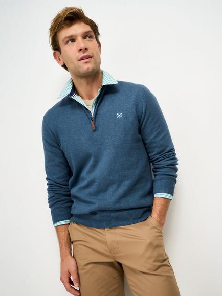 Crew Clothing Cotton Half-Zip Jumper, Teal