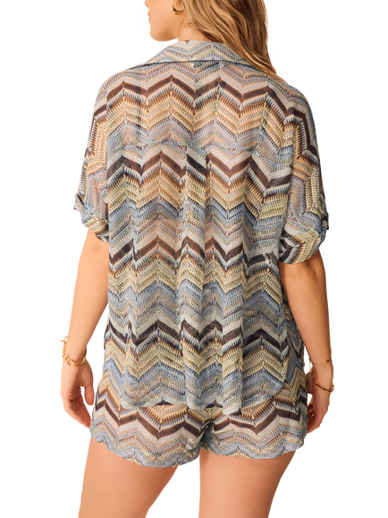 Accessorize Zig Zag Crochet Shirt, Blue/Multi - view 2, Blue/Multi