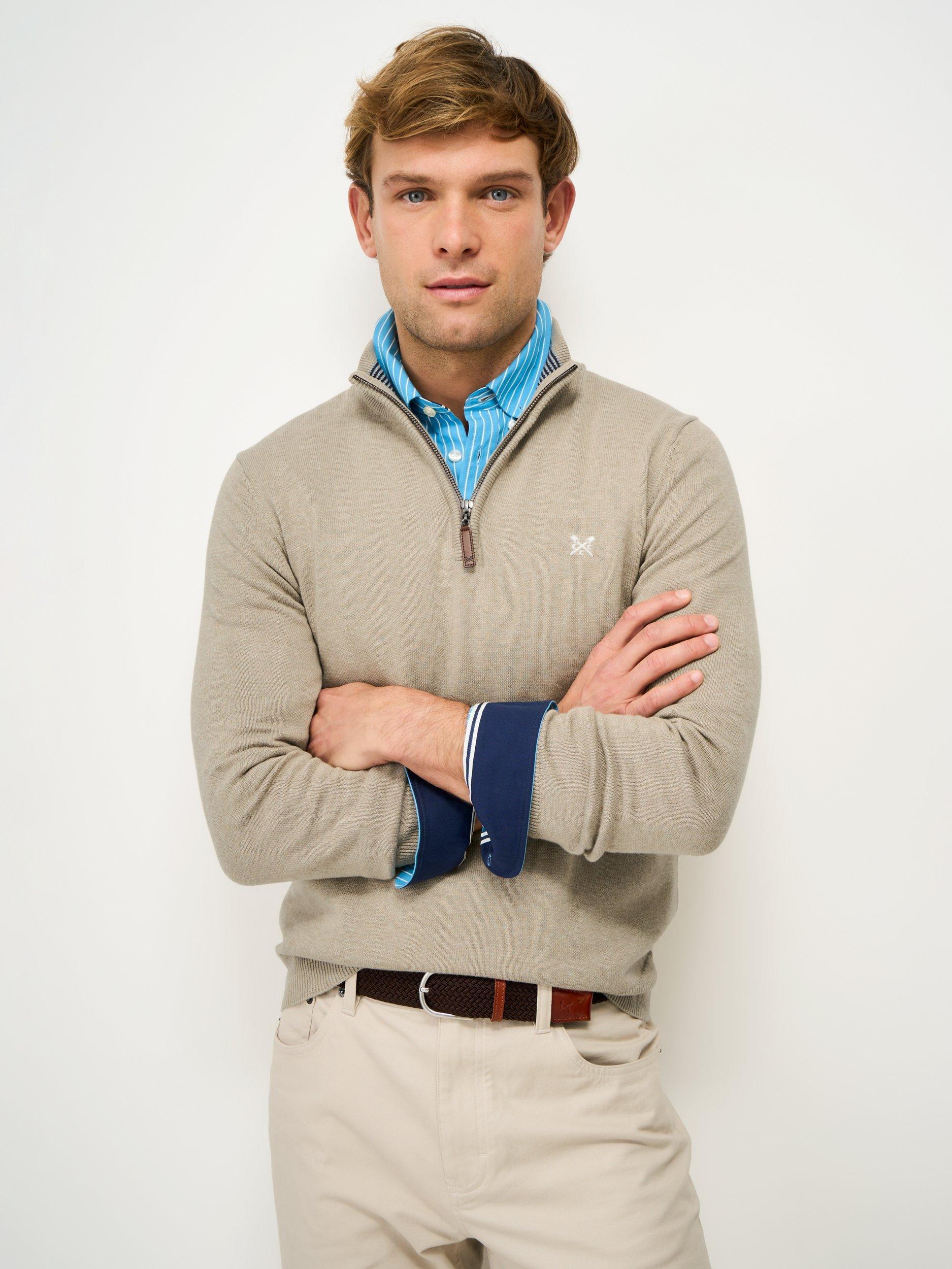 Product image 1 of 5, which shows Crew Clothing Classic Cotton Half-Zip Jumper, Beige, L