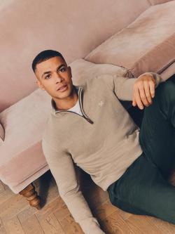 Crew Clothing Classic Cotton Half-Zip Jumper, Beige, Beige