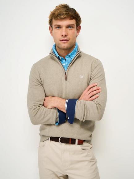 Crew Clothing Cotton Half-Zip Jumper, Beige