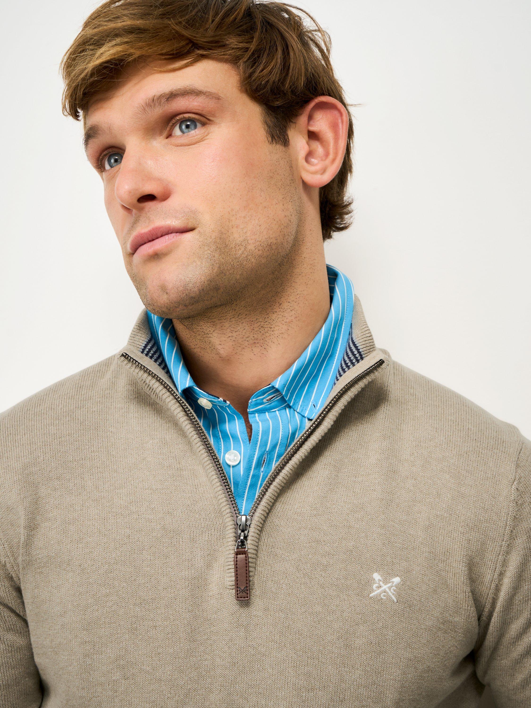 Product image 4 of 5, which shows Crew Clothing Classic Cotton Half-Zip Jumper, Beige, L