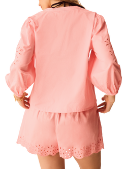 Accessorize Puff Sleeve Cutwork Blouse, Pink - view 2, Pink
