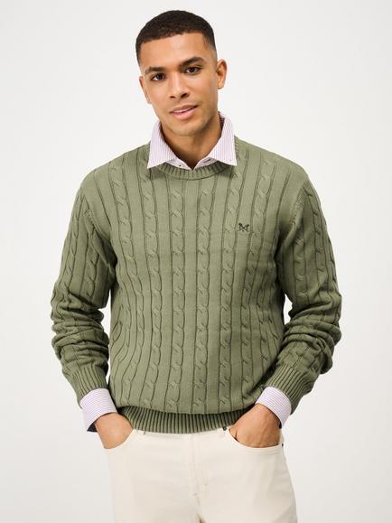 Crew Clothing Oarsman Cotton Cable Knit Jumper, Light Green