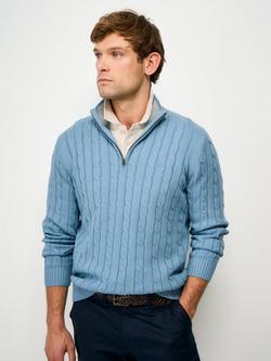 Crew Clothing Classic Cotton Half-Zip Cable Knit Jumper, Aqua Blue, Aqua Blue