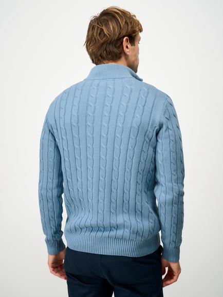 Crew Clothing Classic Cotton Half-Zip Cable Knit Jumper - view 2, Aqua Blue