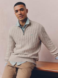 Crew Clothing Classic Cotton Half-Zip Cable Knit Jumper, Beige, Beige