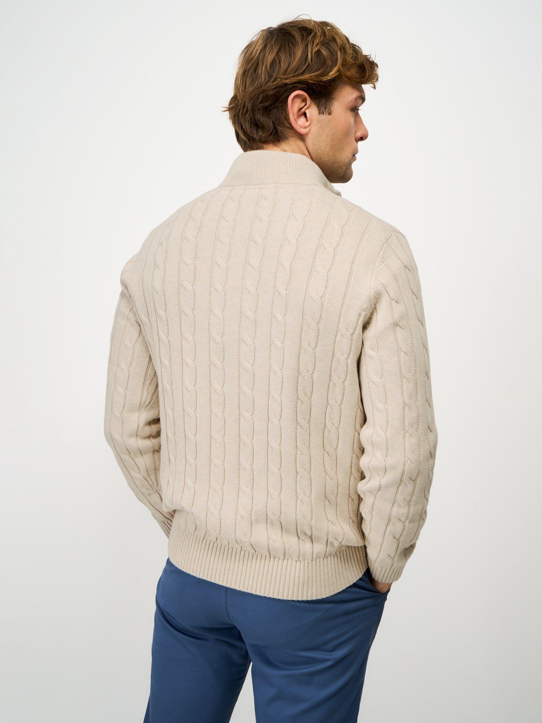 Product image 2 of 5, which shows Crew Clothing Classic Cotton Half-Zip Cable Knit Jumper, Beige, L