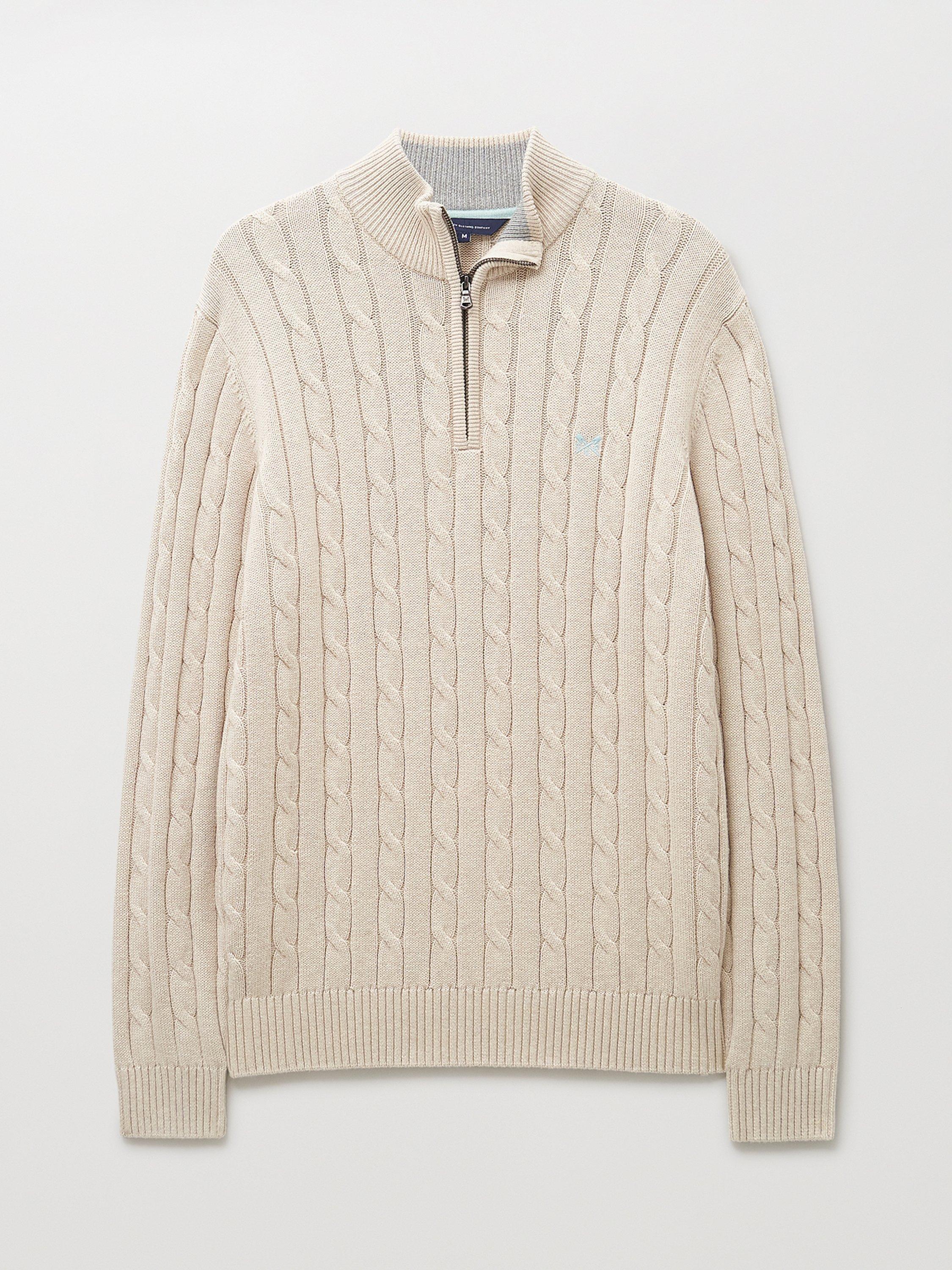 Product image 5 of 5, which shows Crew Clothing Classic Cotton Half-Zip Cable Knit Jumper, Beige, L