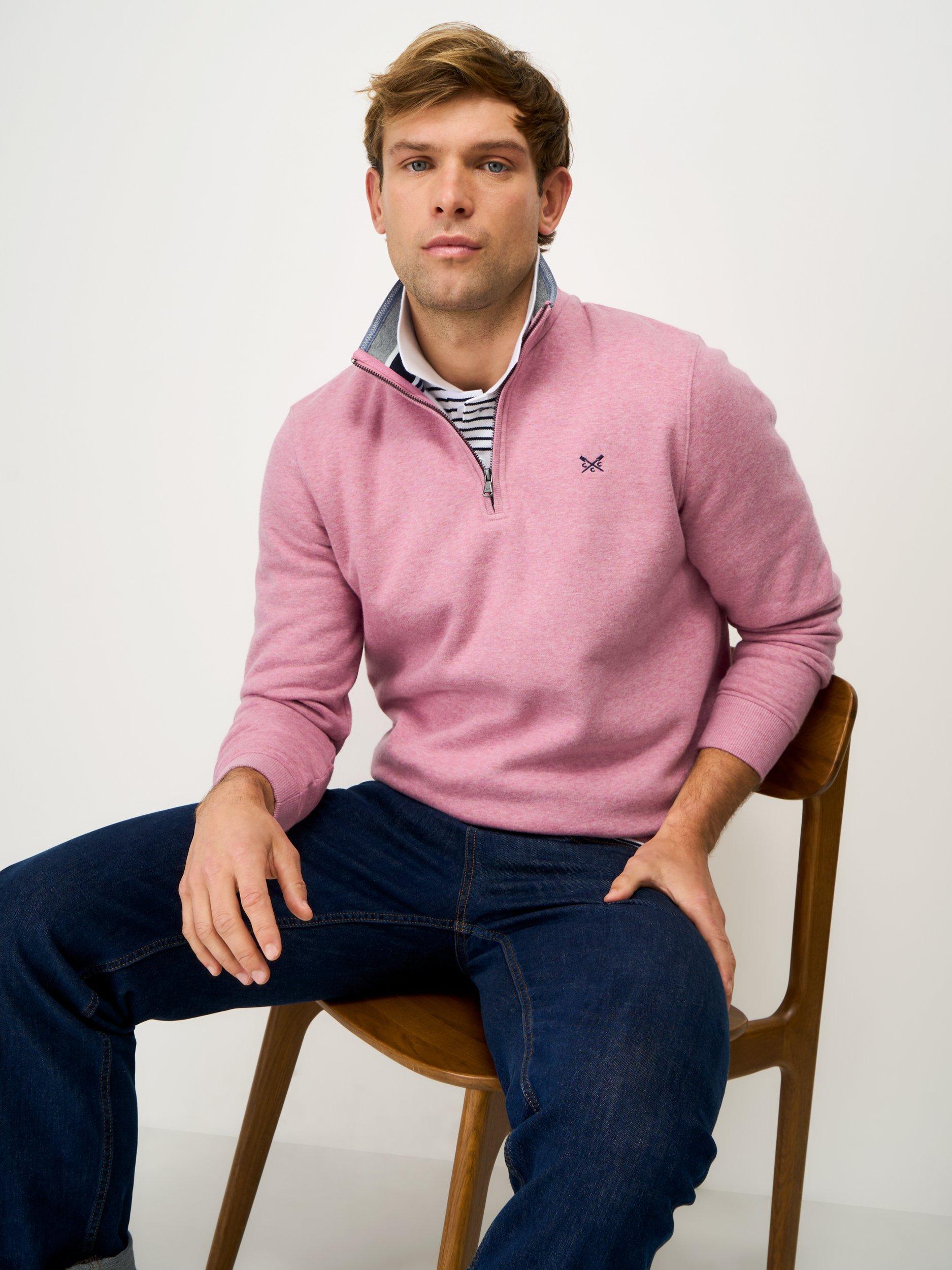 Product image 1 of 5, which shows Crew Clothing Half-Zip Sweatshirt, Pink, L