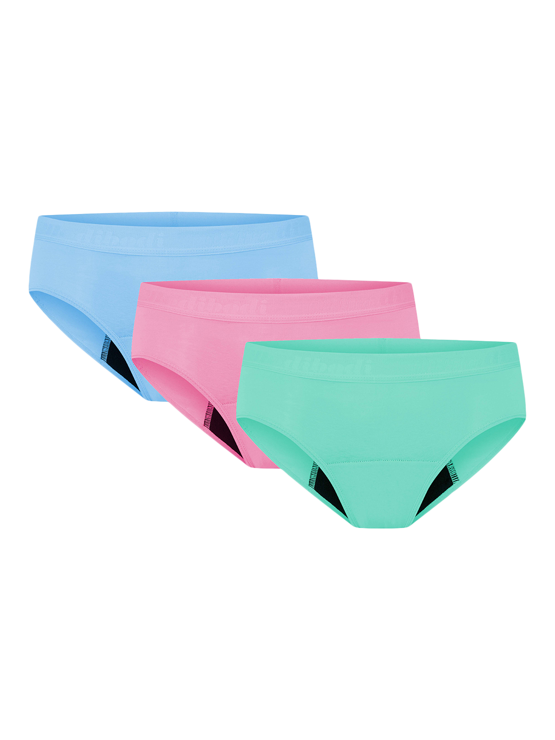 Modibodi Teen Hipster Boyleg Period Knickers, Pack of 3, Pink/Blue/Green
