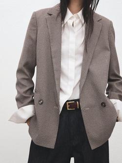 Mango Charlotte Micro Houndstooth Jacket, Dark Red/White, Dark Red/White