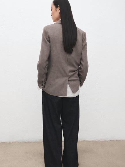Mango Charlotte Micro Houndstooth Jacket, Dark Red/White - view 2, Dark Red/White