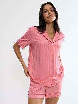 Triumph Stripe Jacquard Boyfriend Shirt Pyjama Top, Cherry Rose, Cherry Rose