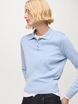 Mango Fine Knit Polo Jumper, Pastel Blue