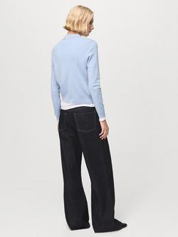 Mango Fine Knit Polo Jumper - view 2, Pastel Blue